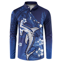 Personalized Hawaiian Maori Hammerhead Shark Button Sweatshirt Polu Plumeria LT9 Blue - Polynesian Pride