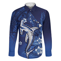 Personalized Hawaiian Maori Hammerhead Shark Family Matching Long Sleeve Bodycon Dress and Hawaiian Shirt Polu Plumeria