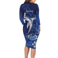 Personalized Hawaiian Maori Hammerhead Shark Family Matching Long Sleeve Bodycon Dress and Hawaiian Shirt Polu Plumeria - Polynesian Pride