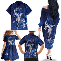 Personalized Hawaiian Maori Hammerhead Shark Family Matching Off The Shoulder Long Sleeve Dress and Hawaiian Shirt Polu Plumeria - Polynesian Pride