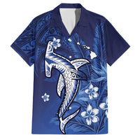 Personalized Hawaiian Maori Hammerhead Shark Family Matching Puletasi and Hawaiian Shirt Polu Plumeria LT9 Dad's Shirt - Short Sleeve Blue - Polynesian Pride