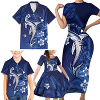 Personalized Hawaiian Maori Hammerhead Shark Family Matching Short Sleeve Bodycon Dress and Hawaiian Shirt Polu Plumeria - Polynesian Pride