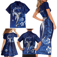 Personalized Hawaiian Maori Hammerhead Shark Family Matching Short Sleeve Bodycon Dress and Hawaiian Shirt Polu Plumeria - Polynesian Pride
