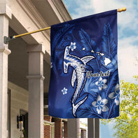 Personalized Hawaiian Maori Hammerhead Shark Garden Flag Polu Plumeria LT9 House Flag Blue - Polynesian Pride