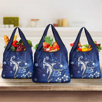 Personalized Hawaiian Maori Hammerhead Shark Grocery Bag Polu Plumeria LT9 3-pack One Size Blue - Polynesian Pride