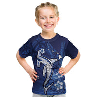 Personalized Hawaiian Maori Hammerhead Shark Kid T Shirt Polu Plumeria LT9 Blue - Polynesian Pride