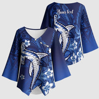 Personalized Hawaiian Maori Hammerhead Shark Kimono Sleeve Blouse Polu Plumeria LT9 - Polynesian Pride