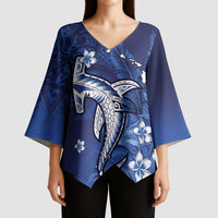Personalized Hawaiian Maori Hammerhead Shark Kimono Sleeve Blouse Polu Plumeria LT9 - Polynesian Pride