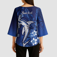 Personalized Hawaiian Maori Hammerhead Shark Kimono Sleeve Blouse Polu Plumeria LT9 - Polynesian Pride