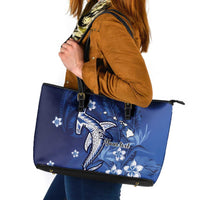 Personalized Hawaiian Maori Hammerhead Shark Leather Tote Bag Polu Plumeria LT9 Blue - Polynesian Pride