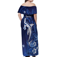 Personalized Hawaiian Maori Hammerhead Shark Off Shoulder Maxi Dress Polu Plumeria LT9 - Polynesian Pride