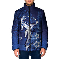Personalized Hawaiian Maori Hammerhead Shark Padded Jacket Polu Plumeria LT9 Men Blue - Polynesian Pride