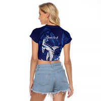 Personalized Hawaiian Maori Hammerhead Shark Raglan Cropped T Shirt Polu Plumeria LT9 - Polynesian Pride