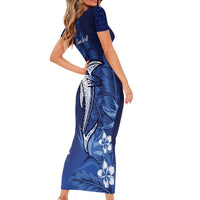 Personalized Hawaiian Maori Hammerhead Shark Short Sleeve Bodycon Dress Polu Plumeria LT9 - Polynesian Pride