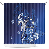 Personalized Hawaiian Maori Hammerhead Shark Shower Curtain Polu Plumeria LT9 Blue - Polynesian Pride