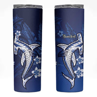 Personalized Hawaiian Maori Hammerhead Shark Skinny Tumbler Polu Plumeria LT9 Blue - Polynesian Pride