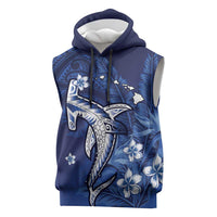 Personalized Hawaiian Maori Hammerhead Shark Sleeveless Hoodie Polu Plumeria LT9 Blue - Polynesian Pride