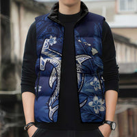 Personalized Hawaiian Maori Hammerhead Shark Sleeveless Puffer Jacket Polu Plumeria LT9 - Polynesian Pride