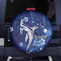 Personalized Hawaiian Maori Hammerhead Shark Spare Tire Cover Polu Plumeria LT9 No hole Blue - Polynesian Pride