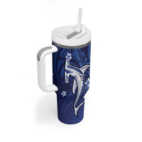 Personalized Hawaiian Maori Hammerhead Shark Tumbler With Handle Polu Plumeria LT9 - Polynesian Pride