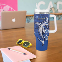 Personalized Hawaiian Maori Hammerhead Shark Tumbler With Handle Polu Plumeria LT9 - Polynesian Pride