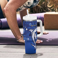 Personalized Hawaiian Maori Hammerhead Shark Tumbler With Handle Polu Plumeria LT9 - Polynesian Pride