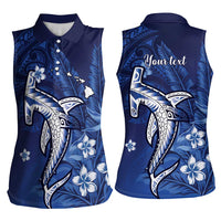 Personalized Hawaiian Maori Hammerhead Shark Women Sleeveless Polo Shirt Polu Plumeria LT9 - Polynesian Pride