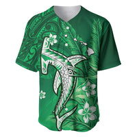 Personalized Hawaiian Maori Hammerhead Shark Baseball Jersey Omaomao Plumeria LT9 Green - Polynesian Pride