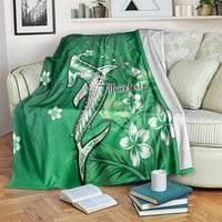 Personalized Hawaiian Maori Hammerhead Shark Blanket Omaomao Plumeria LT9 Green - Polynesian Pride