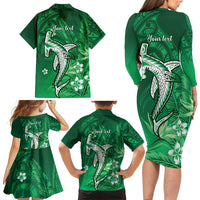 Personalized Hawaiian Maori Hammerhead Shark Family Matching Long Sleeve Bodycon Dress and Hawaiian Shirt Omaomao Plumeria - Polynesian Pride