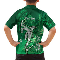 Personalized Hawaiian Maori Hammerhead Shark Family Matching Off The Shoulder Long Sleeve Dress and Hawaiian Shirt Omaomao Plumeria