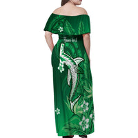 Personalized Hawaiian Maori Hammerhead Shark Family Matching Off Shoulder Maxi Dress and Hawaiian Shirt Omaomao Plumeria - Polynesian Pride