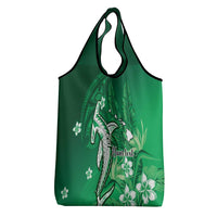 Personalized Hawaiian Maori Hammerhead Shark Grocery Bag Omaomao Plumeria - Polynesian Pride