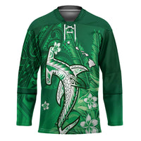 Personalized Hawaiian Maori Hammerhead Shark Hockey Jersey Omaomao Plumeria LT9 Unisex Green - Polynesian Pride