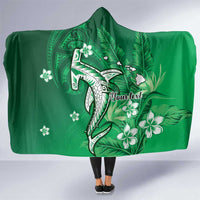 Personalized Hawaiian Maori Hammerhead Shark Hooded Blanket Omaomao Plumeria LT9 One Size Green - Polynesian Pride