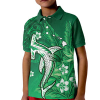 Personalized Hawaiian Maori Hammerhead Shark Kid Polo Shirt Omaomao Plumeria LT9 Kid Green - Polynesian Pride