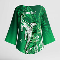 Personalized Hawaiian Maori Hammerhead Shark Kimono Sleeve Blouse Omaomao Plumeria LT9 - Polynesian Pride