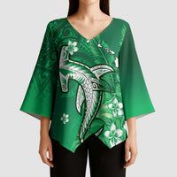 Personalized Hawaiian Maori Hammerhead Shark Kimono Sleeve Blouse Omaomao Plumeria LT9 - Polynesian Pride