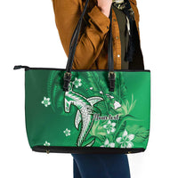 Personalized Hawaiian Maori Hammerhead Shark Leather Tote Bag Omaomao Plumeria - Polynesian Pride