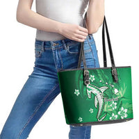 Personalized Hawaiian Maori Hammerhead Shark Leather Tote Bag Omaomao Plumeria - Polynesian Pride
