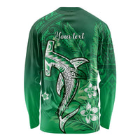 Personalized Hawaiian Maori Hammerhead Shark Long Sleeve Shirt Omaomao Plumeria LT9 - Polynesian Pride
