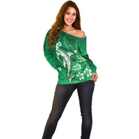 Personalized Hawaiian Maori Hammerhead Shark Off Shoulder Sweater Omaomao Plumeria LT9 - Polynesian Pride