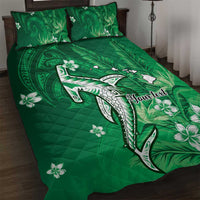 Personalized Hawaiian Maori Hammerhead Shark Quilt Bed Set Omaomao Plumeria LT9 Green - Polynesian Pride