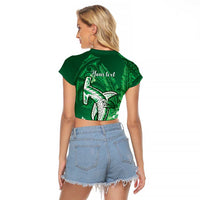 Personalized Hawaiian Maori Hammerhead Shark Raglan Cropped T Shirt Omaomao Plumeria LT9 - Polynesian Pride