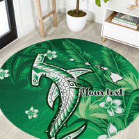 Personalized Hawaiian Maori Hammerhead Shark Round Carpet Omaomao Plumeria LT9 Green - Polynesian Pride