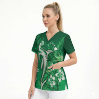Personalized Hawaiian Maori Hammerhead Shark Scrub Top Omaomao Plumeria LT9 - Polynesian Pride
