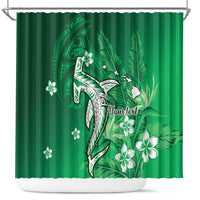 Personalized Hawaiian Maori Hammerhead Shark Shower Curtain Omaomao Plumeria LT9 Green - Polynesian Pride