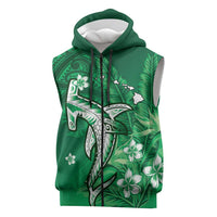 Personalized Hawaiian Maori Hammerhead Shark Sleeveless Zip Hoodie Omaomao Plumeria LT9 Green - Polynesian Pride