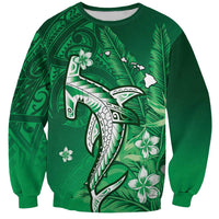 Personalized Hawaiian Maori Hammerhead Shark Sweatshirt Omaomao Plumeria LT9 Unisex Green - Polynesian Pride
