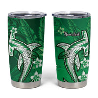 Personalized Hawaiian Maori Hammerhead Shark Tumbler Cup Omaomao Plumeria LT9 Green - Polynesian Pride